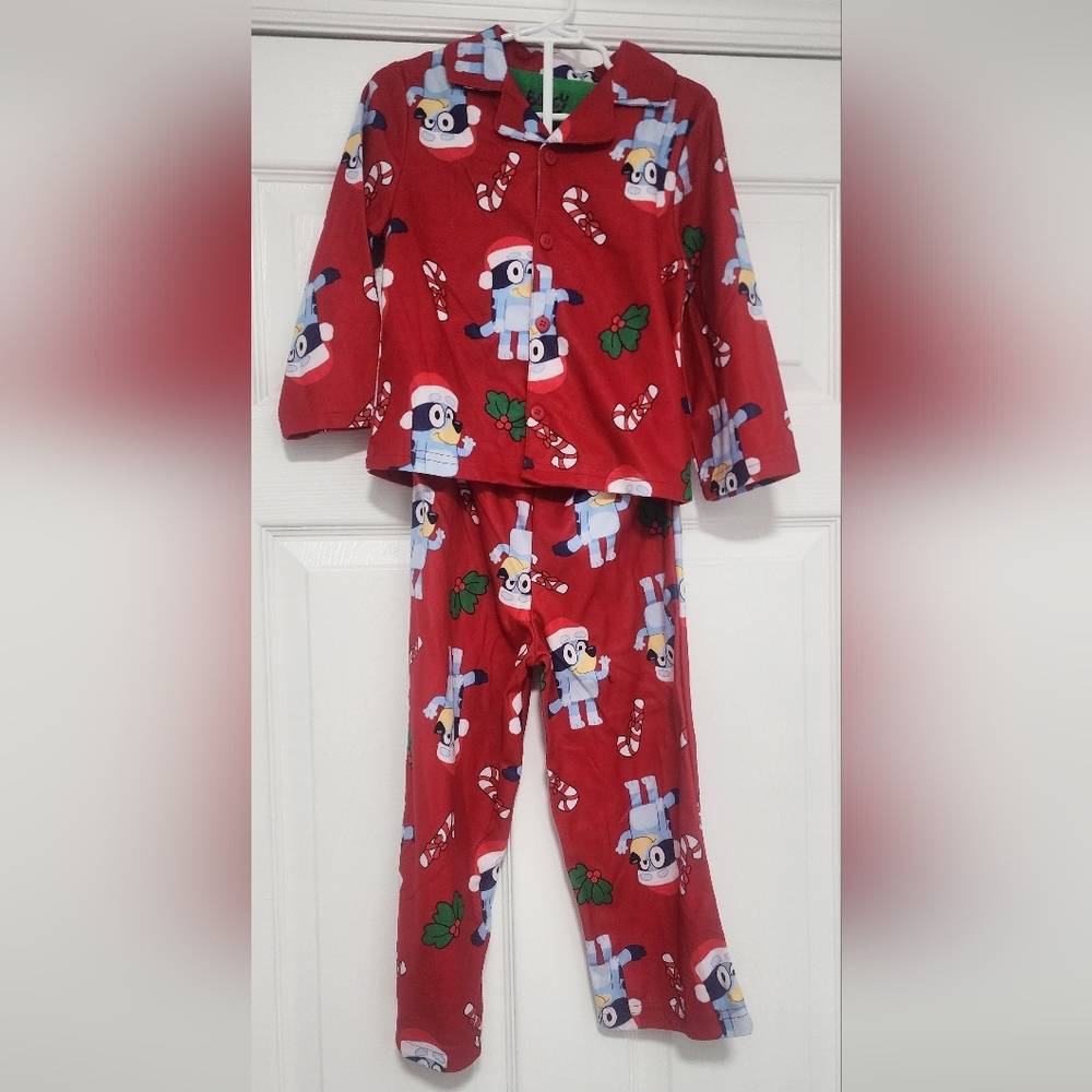 Christmas Red Bluey Pajamas with Cartoon Print